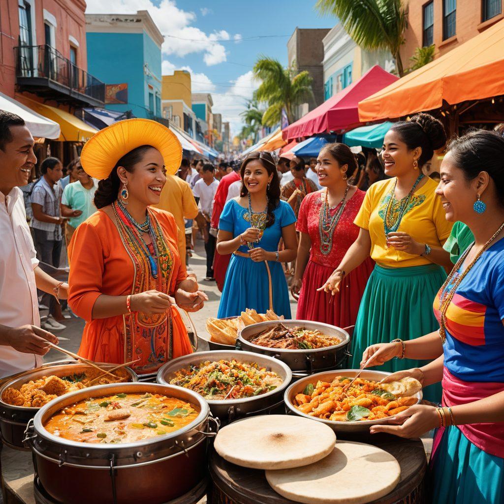 A vibrant scene showcasing a Blatino community gathering, with people of diverse backgrounds engaged in traditional activities, colorful clothing, and rich cultural symbols. Include elements like street art, music instruments, and food stalls representing both Latino and Afro-American influences. Captivate the essence of unity and celebration in diversity. super-realistic. vibrant colors. 3D.